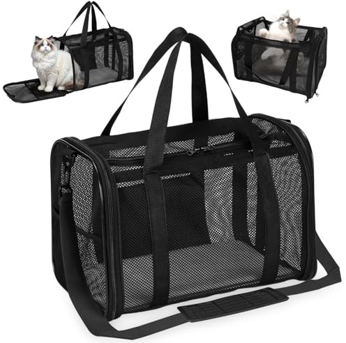 Vasmeiy Borsa per gatti traspirante,Trasportino per Cani Portatile e Ripiegabile,Trasportino Gatto Cane,Trasportino per Gatti Con Tappetino Rimovibile e Tracolla,per Viaggio,Nero