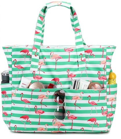 SAVOSWEET Große Damen Strandtasche - Faltbare Badetasche mit Reißverschluss für Reisen - Wasserdichte Strandtasche für Familie & Frauen