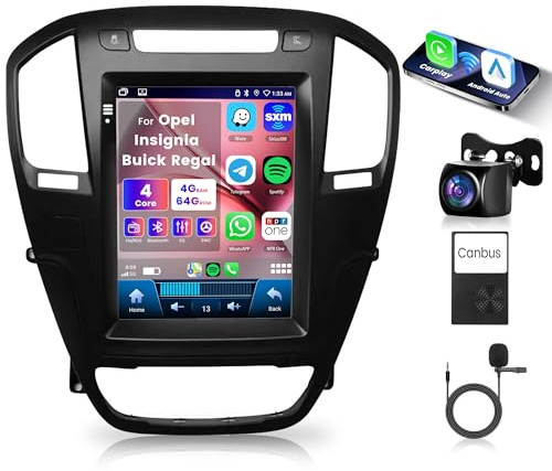 4G+64G Inalámbrico Carplay Android Radio Coche para Opel Insignia Buick Regal 2009-2013 9,7 Pulgadas Radio Coche con Android Auto GPS Navi WiFi Mirror Link Bluetooth FM/RDS/EQ/USB/SWC Cámara Trasera