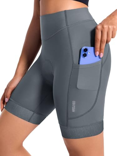 ARSUXEO Vadderade cykelshorts dam cykelshorts med vaddering cykelunderkläder 2 fickor, Grå, L