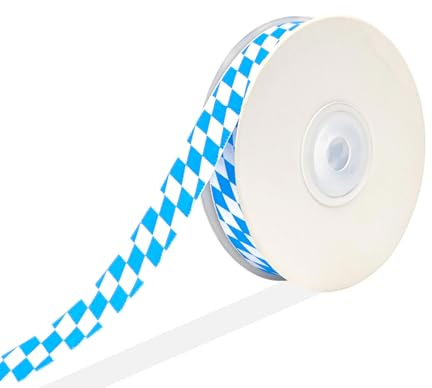 Bayerisches Karoband Blau Weiß Oktoberfest Deko Band 20m | Dekoband mit Rautenmuster für Party, Tischdeko & bayrische Feiern, 20m x 15mm
