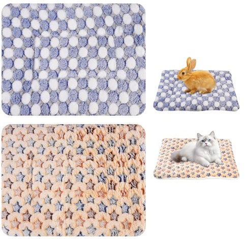 2 Stück Kleintier Plüschbett 37x27cm, Flauschiges Fleece Kaninchenbett | Waschbar, Warme Kleintier-Bettmatte für Meerschweinchen, Hamster, Kätzchen, Frettchen, Chinchilla, Eichhörnchen