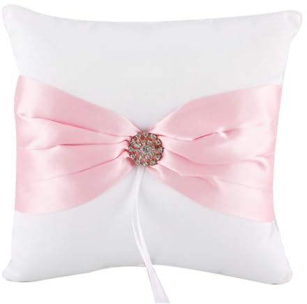 DOKRIN Cojines para anillos,Almohada para anillos con lazo rosa y diamantes de imitación de 10 cm, almohada para anillos de novia, artículos para boda