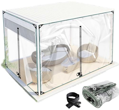 Telone Impermeabile in Pvc Trasparente Pesante,Tenda in Vinile Chiaro per Esterni,Telon Di Plastica Resistente Alle Intemperie,Con Occhielli,Cerniera,Per Balcone Giardino,WxH-2.5x2m/8.2x6.6ft