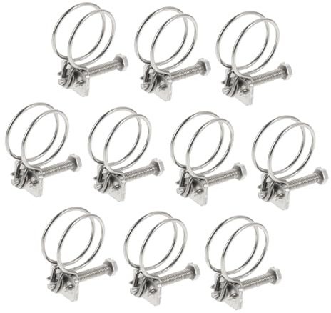 BAZEITFLOW 10Pcs Stainless Steel Adjustable Double Wire Hose Clamps Pipe Fasteners for Water Pipes and Tubing