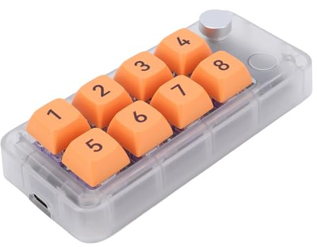 Tosuny Pavé Numérique USB, pavé Numérique Mécanique à 8 Touches avec Bouton, Clavier Programmable Macro à Une Main, échange à Chaud de Touches Complètes, Raccourcis Copier-Coller, (Transparent)