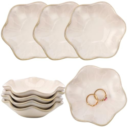 9 piatti per gioielli, piatti in ceramica a forma di foglia di loto, piccoli vassoi per bigiotteria, piatti in ceramica con finiture dorate, ciotole per chiavi bianche per decorazione comodino