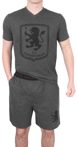 Aston Villa Official Football Gift Mens Loungewear Short Pyjamas Grey Large