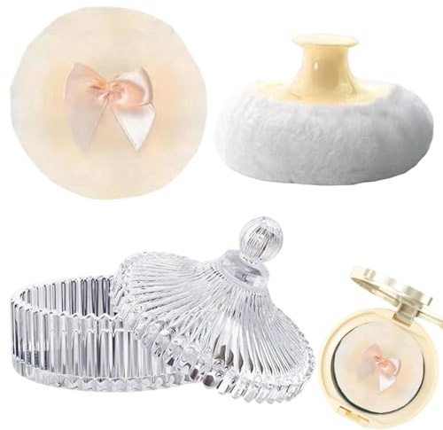 kinrguiyuez Grande houppette à poudre pour le corps et récipient, boîte en verre avec applicateur | Houppette à poudre | Pour femme pour la beauté du visage, le de teint, le maquillage, les