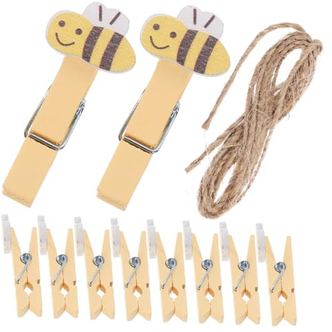 Angoily 20 Pezzi 20 Mollette in Legno con Corda in Juta, Clip Fotografiche Piccole Riutilizzabili per Decorazioni Murali e Lavoretti Fai da Te, Morsetti per Foto Versatili per Casa e