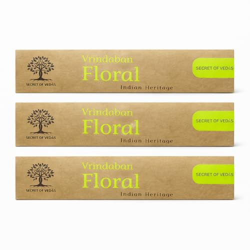 Secret Of Vedas Vrindavan Floral Incense Sticks 20g Pure Organic Natural Hand-Rolled Agarbatti Divine Floral Fragrance for Meditation, Prayer, Yoga & Home Aromatherapy Pack of 3