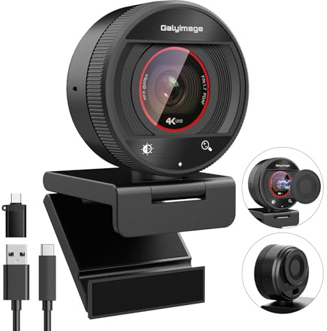 Webcam 4K per PC 1080P a 60fps Web Cam PDAF Auto Focus Webcam Dual Noise Cancelling Mics & 8X Zoom, 73 ° FOV Stream camera, Plug & Play computer camera w/Privacy Cover, Funziona con Zoom/Teams/Twitch