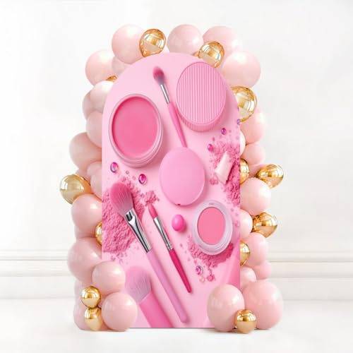 6.6FT Wedding Arch Backdrop Cover Pink Makeup Collection Brushes Powders Lipstick Spandex Fitted Fabric Round Top Stretchy Stand Covers for Baby Shower Birthday Party Decoration