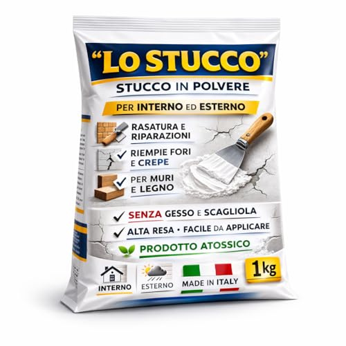 Stucco in Polvere “LO STUCCO” 1 Kg – Per Interno ed Esterno – Rasatura Intonaco, Riempimento Fori e Crepe – Atossico – Lemag srl