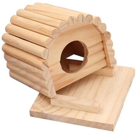 IMIKEYA Cabaña para Hámster de Madera Natural, Casa para Mascotas Pequeña de 11x10x9 Cm, Refugio Seguro y Transpirable para Jugar y Descansar, Suministros para Hámsteres y Roedores