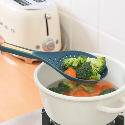 2 cucharas ranuradas de plástico para espumadera, gran capacidad, multifuncional, a prueba de calor, cuchara ranurada fina con clip, suministros de cocina, espumaderas de cocina