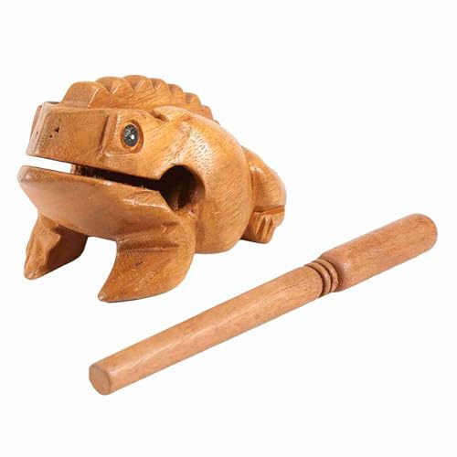 Wooden Frog Guiro Rasp, Percussion Instrument with Stick, 11cm,Hand Carved Wood Frog, Croaking Sound, Thai Lucky Charm, Desk Decor, Stick Storage (No. 4 12.7CM)