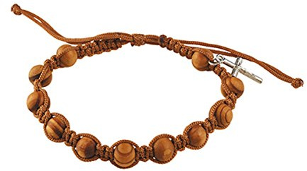Rosary Bracelets Olive Wood Finish with Silver Toned Crucifix Charm, 7 1/2 Inch