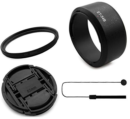 kinokoo 52mm UV Filter Camera Lens Accessories Kit for Canon EOS M50/M100/M10/M6, 52mm Reversible Lens Hood Matched with a 52mm Lens Cap and a Lens Cap Leash, Lens Shade Kit/Lens Cap Set (D)