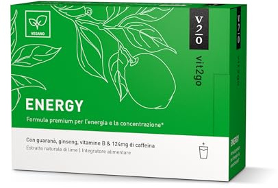 Vit2go ENERGY 10 sobres – Bebida energética natural con 124mg cafeína, guaraná y ginseng | Sin azúcar | Vitaminas B, magnesio y zinc | 100% Vegano