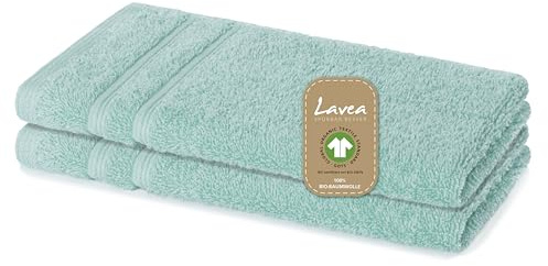 Lavea® 2 Serviettes Invité 30x50 cm en Éponge de Coton Biologique 100% Douces et Absorbantes, pour la Maison, l’Hôtel et Le Spa – Idéales également comme Serviette Visage et Mains – Vert glacé | Serviettes d'invité douces et absorbantes en 100 % coton, série éponge Bali, lavables à 60 °C, passent au sèche-linge