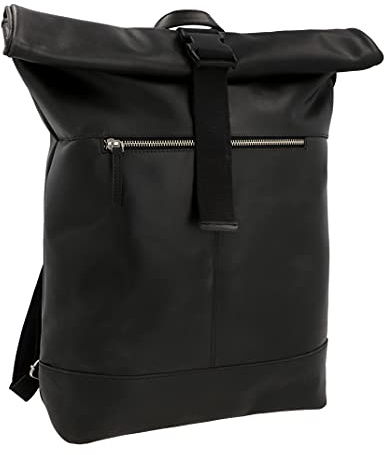 Gusti Leder Mattis Rolltop Rucksack Schwarz – Lederrucksack Herren Damen, Echtleder Vintage Backpack, Großes Fassungsvermögen, Laptop Rucksack