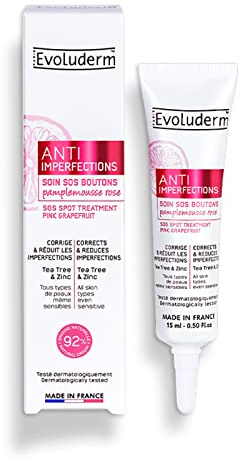 EVOLUDERM - Soin SOS Boutons Anti-Imperfections - 15 ml - 92% d'Origine Naturelle - Végan - Fabrication Française