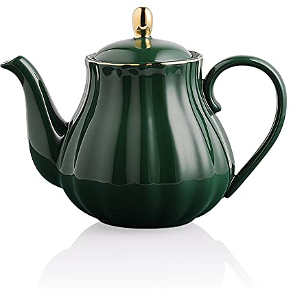 Sweejar Royal Teapot, Ceramic Tea Pot with Removable Stainless Steel Infuser, Blooming & Loose Leaf Teapot - 28 Ounce(Jade)