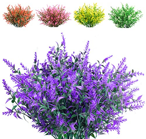 Boic 10 Bunches Artificial Lavender Flowers, Decorative Artificial Flowers, Artificial Flowers Outdoor, Plastic Artificial Plants Faux Flowers For Garden, Home, Indoor, Outdoor Decorations (Purple)