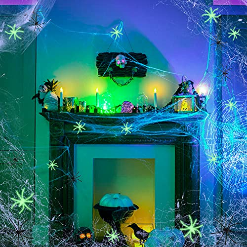 Halloween Deko Spinnennetz, Halloween Dekoration Horror Spinne Spinnennetz 100g Spinnennetz Und 30 Spinnen Set, Halloween Spinne Deko Horror Leuchtendes, Halloween Party, Grabstein, Spukhaus, Garten