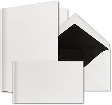 NEUSER Trauerpapier 25 Sets - Trauer Briefpapier mit grauem Schattenrand und dazu passende Briefumschläge mit schwarzem Seidenfutter, B6 190 x 232 mm
