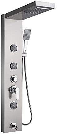 Wieoc Baignoire Douche Robinet Cascade Pluie Pommeau De Douche Jets De Massage Salle De Bains Douche Mélangeur Colonne Panneau Robinets De Baignoire-Nickel Brossé