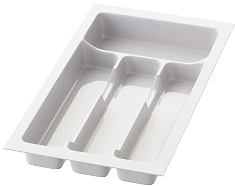 Sossai range-couverts Divio pour tiroirs de 30 cm de large, 23x43 cm – découpable, 4 compartiments, blanc, insert de tiroir en plastique pour la cuisine