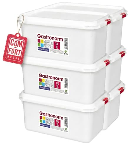 COM-FORT HOUSE - Tupper rettangolare in plastica ermetica. Contenitore per alimenti riutilizzabile con coperchio, adatto per microonde, lavastoviglie e congelatore. Dimensioni: 265 x 162 x 100 3 l,