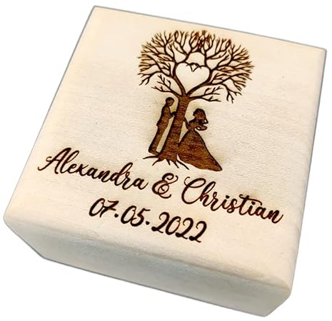 Personalisiertes Ringkissen aus Holz | Trauringe Box mit Namen und Datum | Geschenkidee für Brautpaar zur Hochzeit