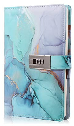 LMTNNB Marble Diary with Lock for Girls and Women, A5 Leather Locked Journal for Teen Girls, Secret Cute Password Lock Notebooks with Pen Holder for Travel Diary Office Notepad