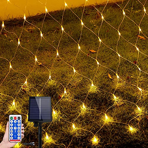 NAIZY Solar Lichternetz Aussen 3x2m 250LEDs Lichterkette Warmweiß Lichterkettennetz mit 8 Leuchtmodi Speicherfunktion & Timer & USB & Dunkelgrüne Lichtlinie Weihnachtsbeleuchtung Außen-Innen