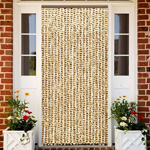Gecheer Insektenschutz Vorhang Flauschvorhang Plüschvorhang Türvorhang Fadenvorhang Fliegenschutz Wohnwagen Camping Beige und Braun 56x185 cm Chenille