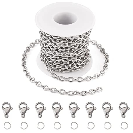 Bestewelry 5m Stainless Steel Cable Chain Chunky Oval Link Chains Bulk with Lobster Claw Clasps Jump Rings for Necklace Bracelet Jewellery Making