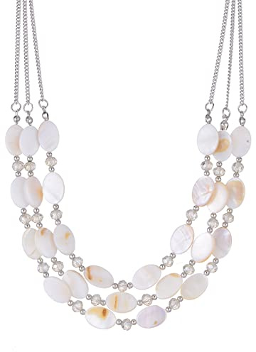 FULU AUTUMN Perlen Statement Kette Damen Silber Mehrreihig Perlenkette Chunky Bunt Modeschmuck Valentinstagsgeschenk für Sie