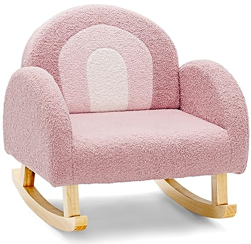 LIFEZEAL Kindersessel, Kindersofa für Kleinkinder, Mini Sofa für Mädchen & Junge, Schaukelstuhl aus Teddy Samtmaterial & Massivholzbeinen, Kinderstuhl für Kinderzimmer (Hellrosa)