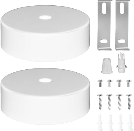 DAGORD 2 Pezzi Rosone Lampadario Soffitto Bianco 80 x 25 mm in Metallo per Il Fissaggio Della Plafoniera