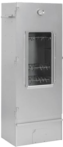 Räucherofen mit Scheibe - Fisch und Fleisch - Holz/Gas/Elektro - Langlebig - Mit Sichtfenster - Inkl. Thermometer, Räucherhaken Fischgitter (Höhe 120cm)