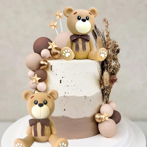 JeVenis Décoration de gâteau marron pour fête prénatale - Ours en peluche - Décoration de gâteau - Fournitures de fête prénatale