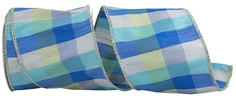 Reliant Ribbon Dupioni Schleifenband, kariert, Eisblau