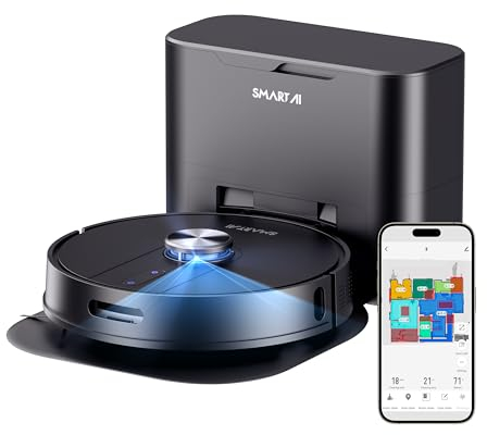SmartAI S8 PRO Staubsauger Roboter mit Wischfunktion, WiFi APP Steuerun 5000Pa Saugroboter mit Lasernavigation, Selbstentleerend Absaugstation 4L, Kartierung mehrerer Etagen für Tierhaare, Teppich