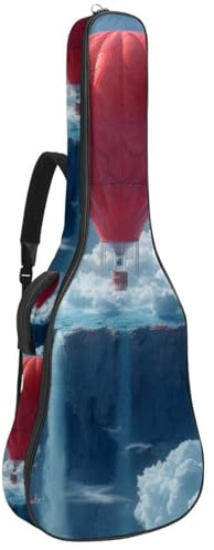 Große Tasche für Akustikgitarre, wasserdichte Gigbag mit schützender Schwammschicht, mehrere Taschen, rotes Heißluftballon-Muster, mehrfarbig, 42.9x16.9x4.7 in, Gitarrentasche
