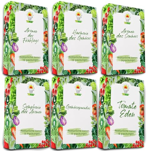 Gemüse Samen Set 61 Premium Sorten Gemüse, Saatgut für Gewächshaus, Garten, Balkon, Küche, Hochbeet, verschiedene Tomatensorten, Kohl, Zucchini, Erdbeere, Anzuchtset Samen Gemüse Pflanzen