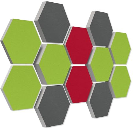 platino24 Schallabsorber COLORE aus Basotec G+ I Akustikpaneele mit Akustikfilz I 3D Wand-Paneele mit 12 Waben in Multicolor I Akustikplatten zur Schalldämmung in Büro, Studio & Wohnung