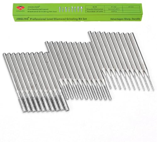 JINGLING 1 2 3 mm Diamond Drill Bits Stone Carving Kit Lapidary Supplies Jewelry Making Glass Cutting Bit for Dremel Tool Accessories Pack of 30Pcs